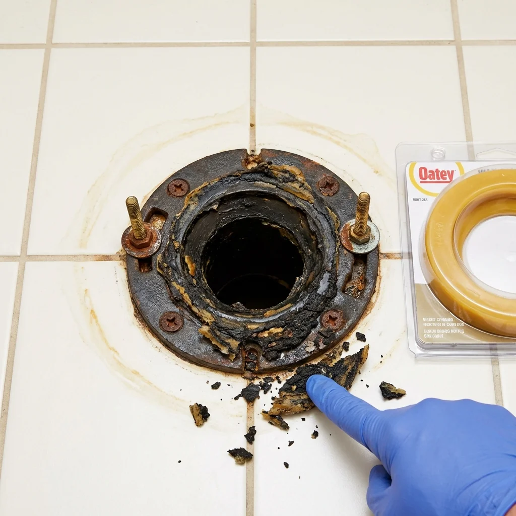 Failed wax ring showing water seepage at the base of a toilet in a Marks, MS home