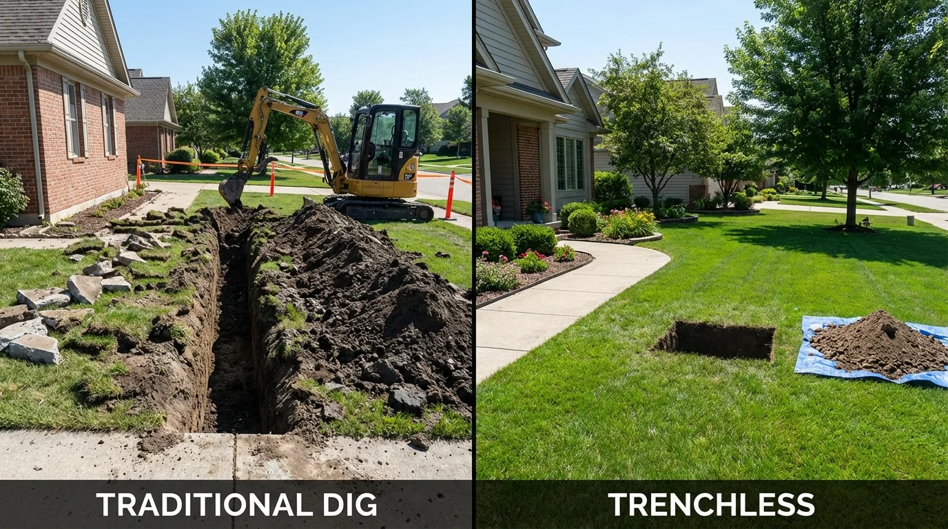 Trenchless sewer repair with minimal yard damage versus traditional excavation in Marks, MS